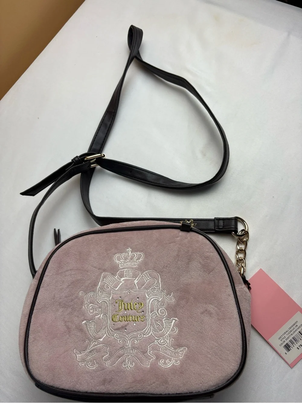 Juicy Couture Pink Suede Crossbody with Black Trim & Gold Accent
